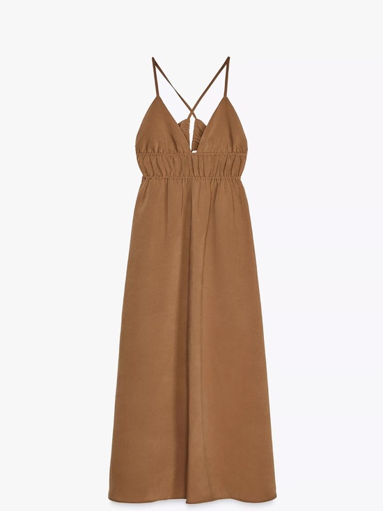 Zara Dresses & Skirts - Zara Tan Brown Spaghetti-Strap Maxi Dress